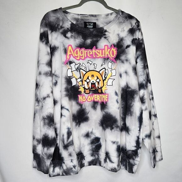 1X 14W 16W Torrid Black Pink Aggretsuko Sanrio Cozy Fleece Sweatshirt Tiedye NWT - Picture 2 of 7